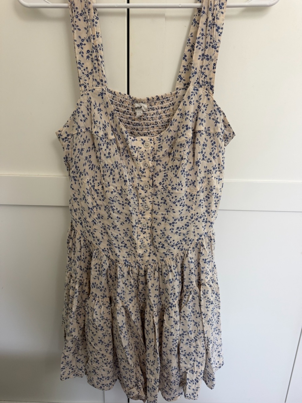 aerie Beige Floral Mini Dress with Blue Print